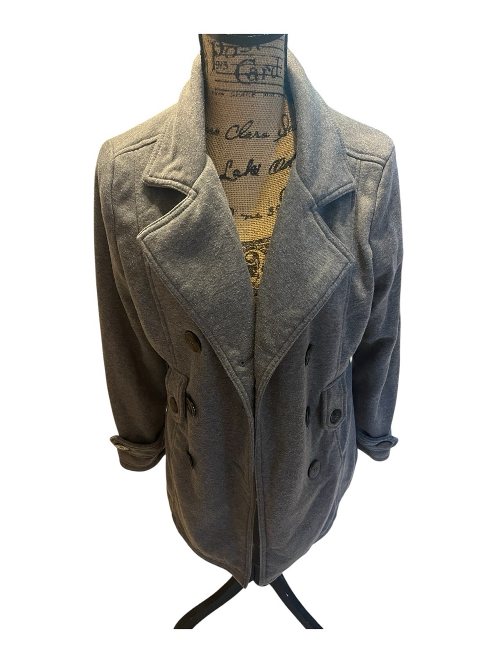 Women's Double-Breasted Gray Peacoat with Tailored Lapels